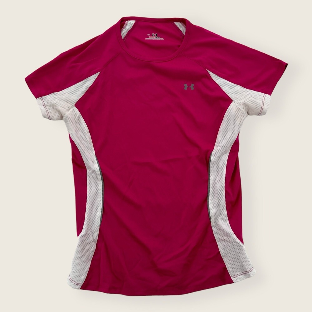 Under Armour Shirt Womens Medium Short Sleeve Pink Heatgear Lightweight Training